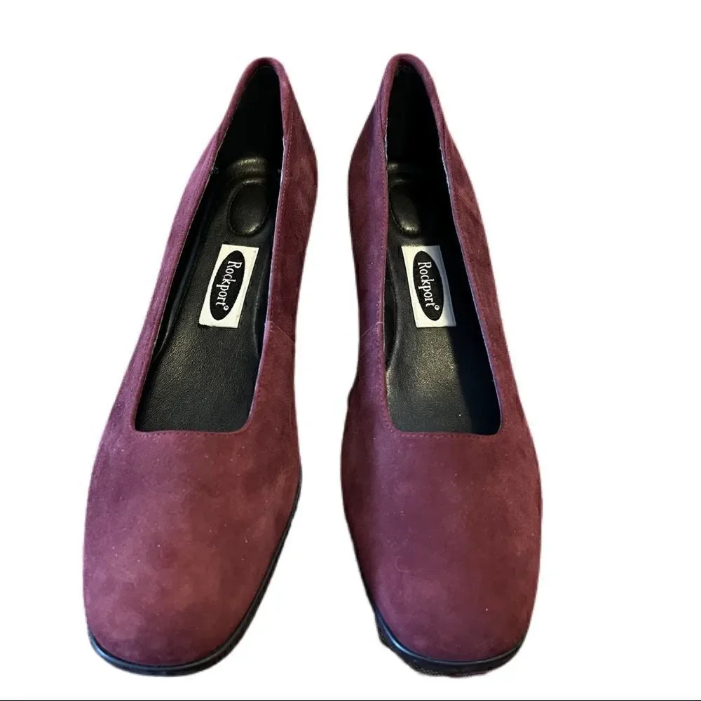 Rockport Heels, Suede, Wine Colored, Block Heel. Size 10M. Great Used Cond!!
